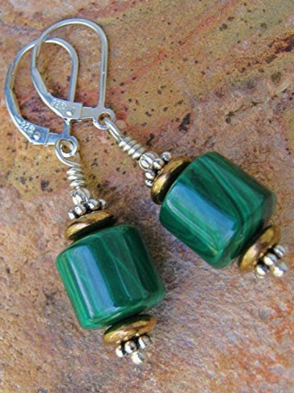 Malachite Earrings 925 Sterling Silver Leverbacks